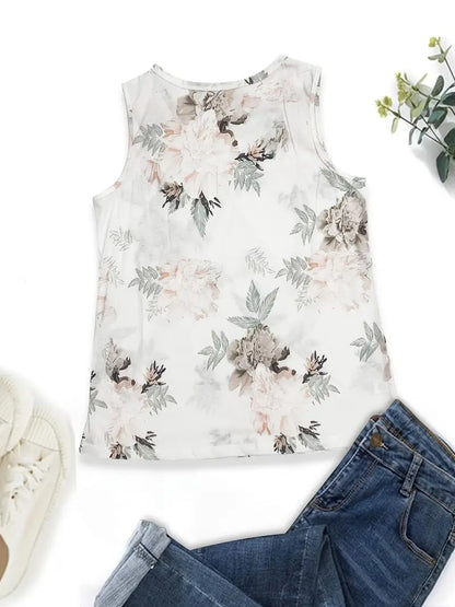 V Neck Print Sleeveless Loose Summer Tank Top